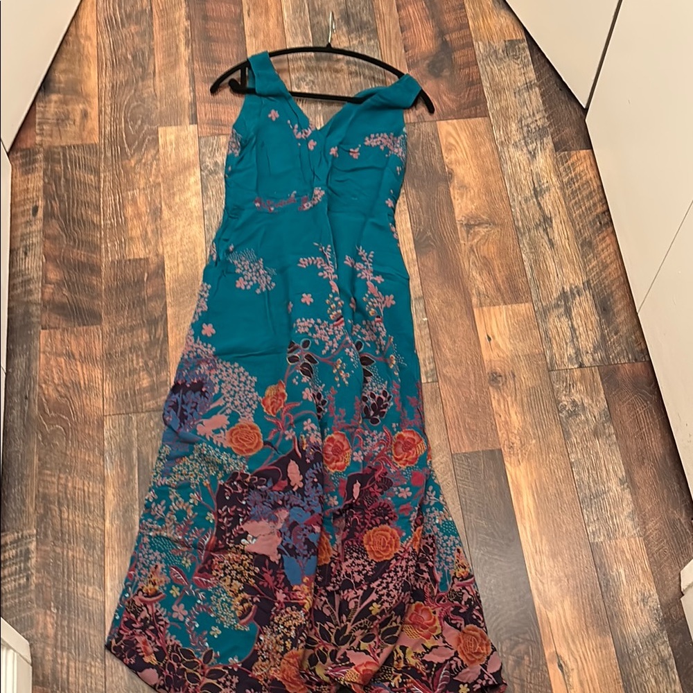 Anthropologie Teal Floral Jumpsuit - Picture 2 of 3